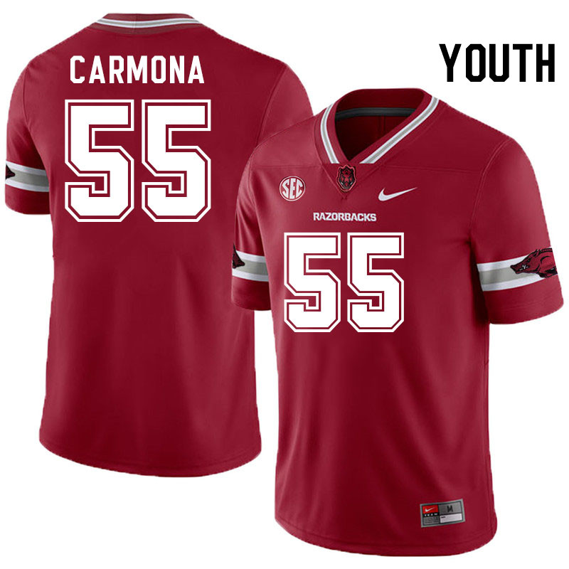 Youth #55 Fernando Carmona Arkansas Razorbacks College Football Jerseys Stitched-Alternate Cardinal